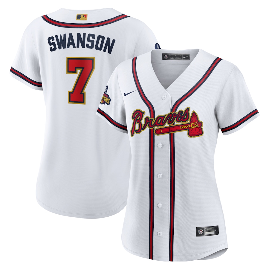 Dansby Swanson Atlanta Braves Nike Women's 2022 Gold Program Replica Player Jersey - White