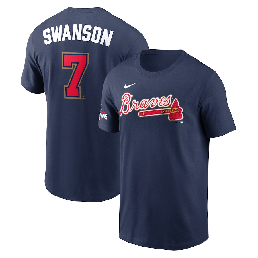 Dansby Swanson Atlanta Braves Nike 2022 Gold Program Player Name & Number T-Shirt - Navy