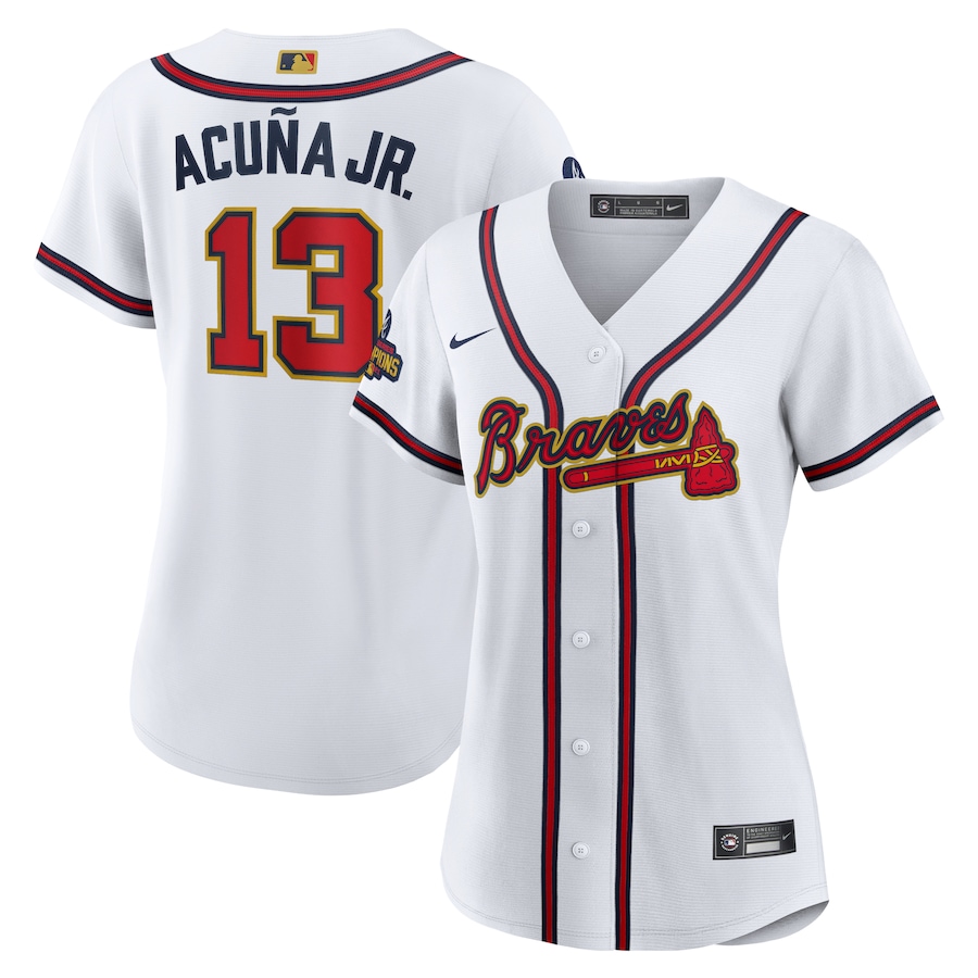 Ronald Acuna Jr. Atlanta Braves Nike Women's 2022 Gold Program Replica Player Jersey - White