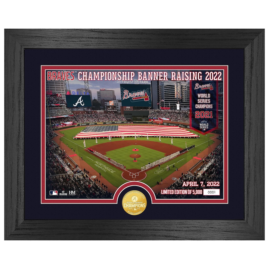 Atlanta Braves Highland Mint 2022 Gold Program 13'' x 16'' Banner Raising Ceremony Bronze Coin Photo Mint