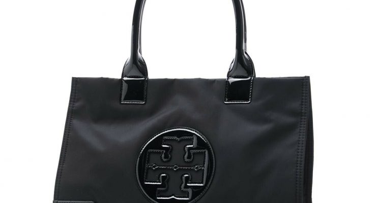 Brand New Black TORY BURCH Ella Tote Mini Handbag Authentic Nylon/Patent Leather