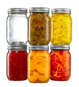 Gling 6 Pack 16-Ounce Regular Mouth Glass Jars With Metal Airtight Lids & Bands For 1 Pint Canning