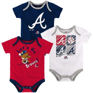 Majestic Atlanta Braves Baby Infant Go Team 3 Piece Creeper Set