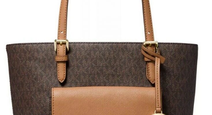 New Michael Kors jet set item pocket multi function tote brown acorn gold bag