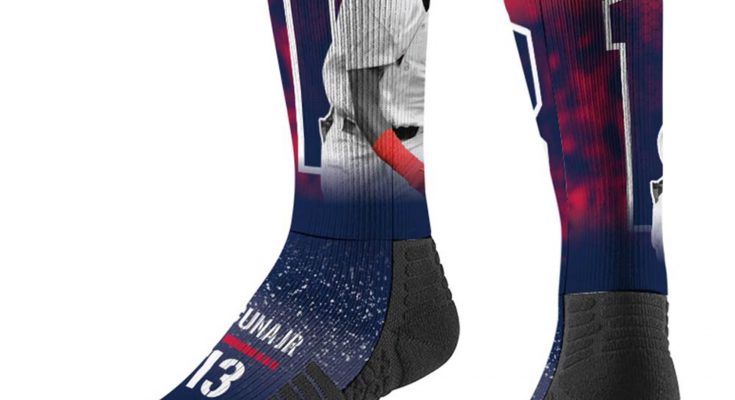 Ronald Acuna Jr Atlanta Braves Full Sublimated Player Navy Crew Socks